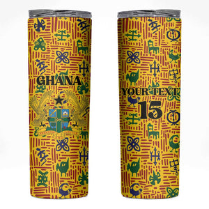Custom Ghana Football Skinny Tumbler Yellow Adinkra Pattern - African Pride