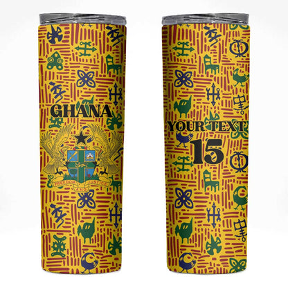 Custom Ghana Football Skinny Tumbler Yellow Adinkra Pattern - African Pride