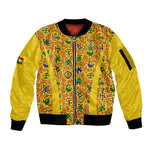 Custom Ghana Football Sleeve Zip Bomber Jacket Yellow Adinkra Pattern - African Pride
