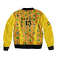 Custom Ghana Football Sleeve Zip Bomber Jacket Yellow Adinkra Pattern - African Pride