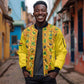 Custom Ghana Football Sleeve Zip Bomber Jacket Yellow Adinkra Pattern - African Pride