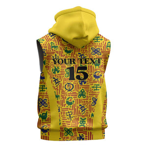 Custom Ghana Football Sleeveless Hoodie Yellow Adinkra Pattern - African Pride
