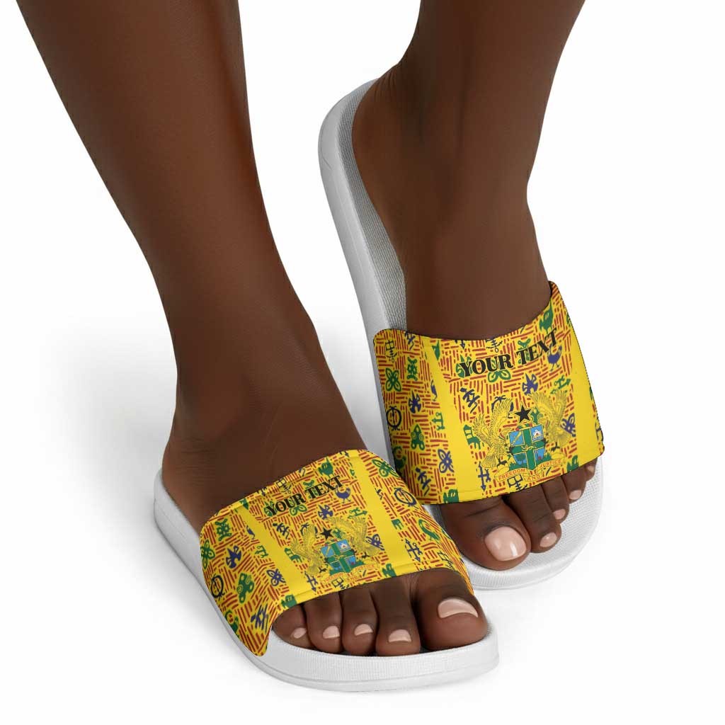 Custom Ghana Football Slide Sandals Yellow Adinkra Pattern - African Pride