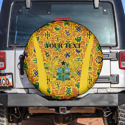 Custom Ghana Football Spare Tire Cover Yellow Adinkra Pattern - African Pride