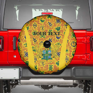 Custom Ghana Football Spare Tire Cover Yellow Adinkra Pattern - African Pride