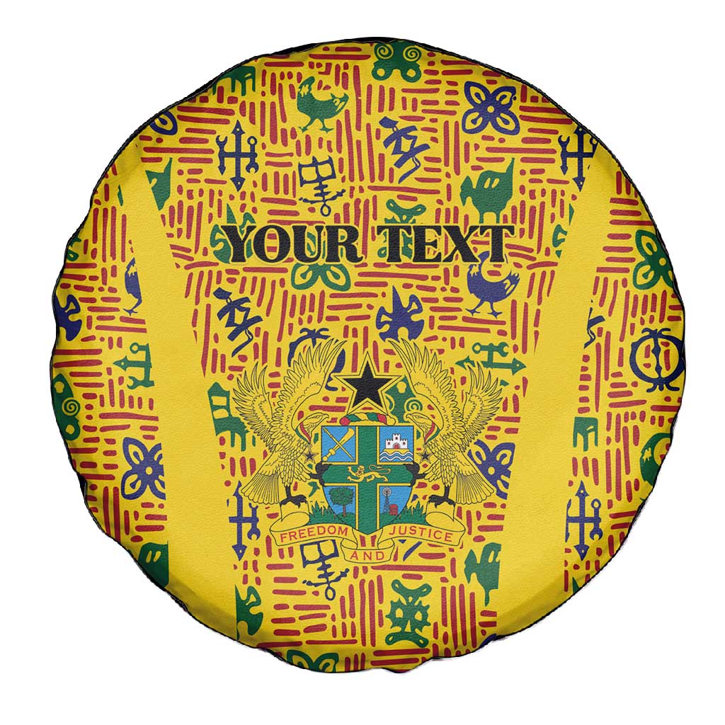 Custom Ghana Football Spare Tire Cover Yellow Adinkra Pattern - African Pride