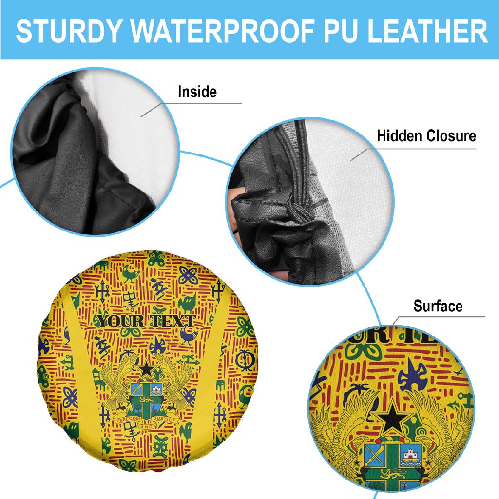 Custom Ghana Football Spare Tire Cover Yellow Adinkra Pattern - African Pride