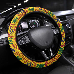 Ghana Football Steering Wheel Cover Yellow Adinkra Pattern - African Pride