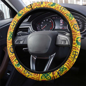 Ghana Football Steering Wheel Cover Yellow Adinkra Pattern - African Pride