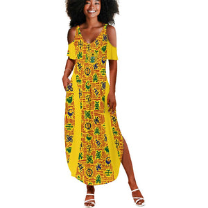 Custom Ghana Football Summer Maxi Dress Yellow Adinkra Pattern - African Pride