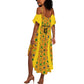 Custom Ghana Football Summer Maxi Dress Yellow Adinkra Pattern - African Pride