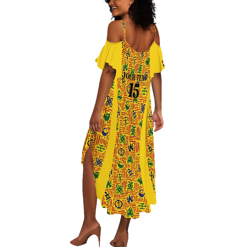 Custom Ghana Football Summer Maxi Dress Yellow Adinkra Pattern - African Pride