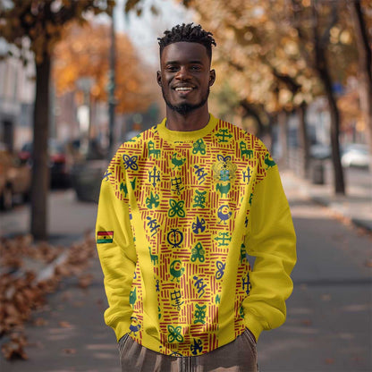 Custom Ghana Football Sweatshirt Yellow Adinkra Pattern - African Pride