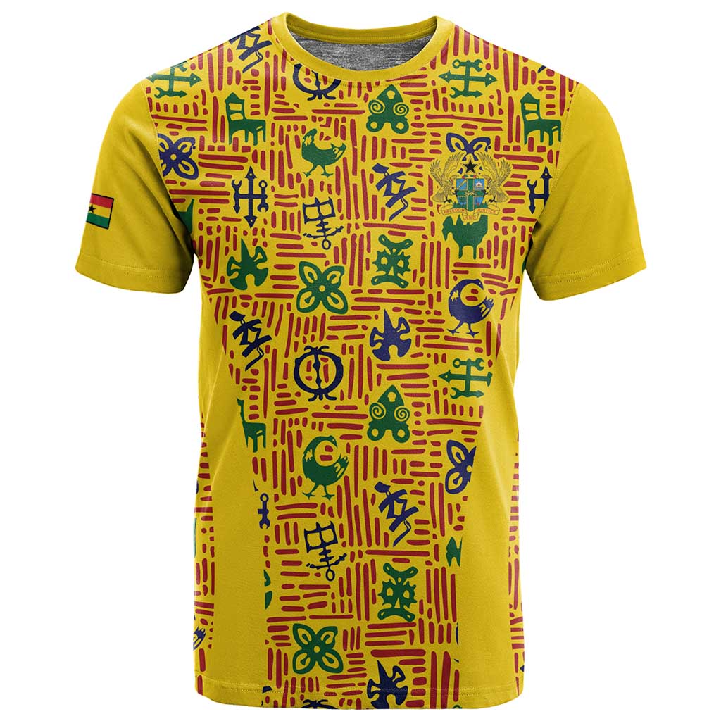Custom Ghana Football T shirt Yellow Adinkra Pattern - African Pride