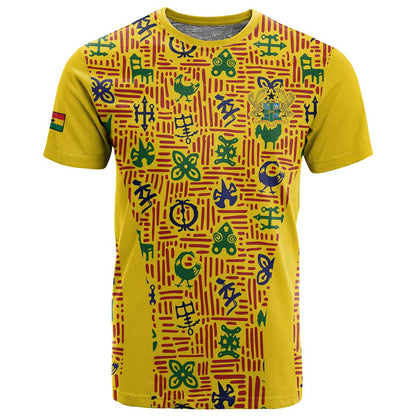 Custom Ghana Football T shirt Yellow Adinkra Pattern - African Pride