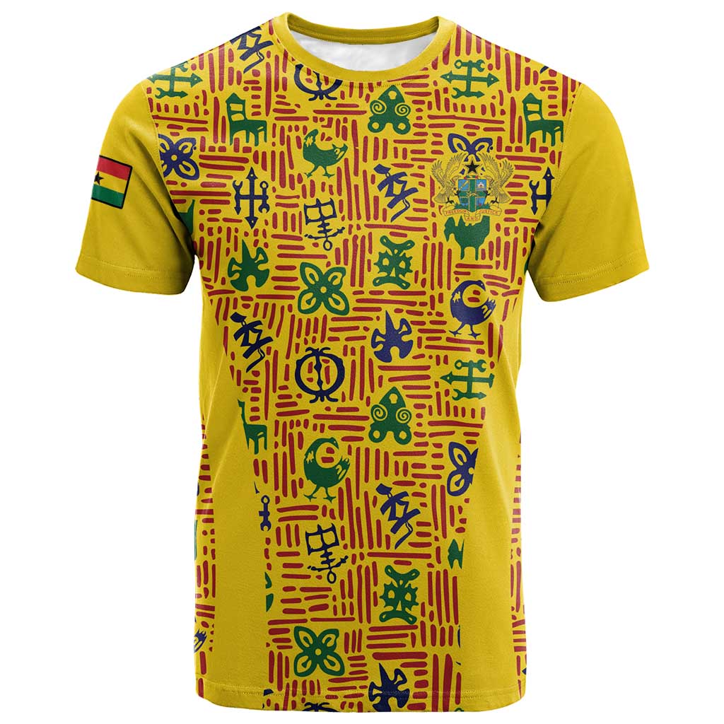 Custom Ghana Football T shirt Yellow Adinkra Pattern LT15