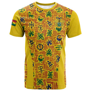 Custom Ghana Football T shirt Yellow Adinkra Pattern LT15