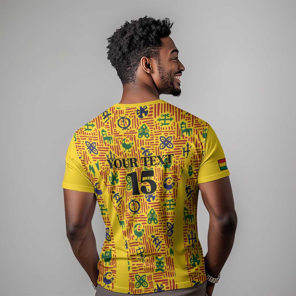 Custom Ghana Football T shirt Yellow Adinkra Pattern - African Pride