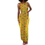 Custom Ghana Football Tank Maxi Dress Yellow Adinkra Pattern - African Pride