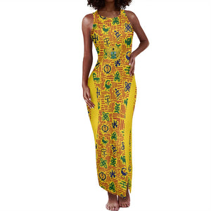Custom Ghana Football Tank Maxi Dress Yellow Adinkra Pattern - African Pride