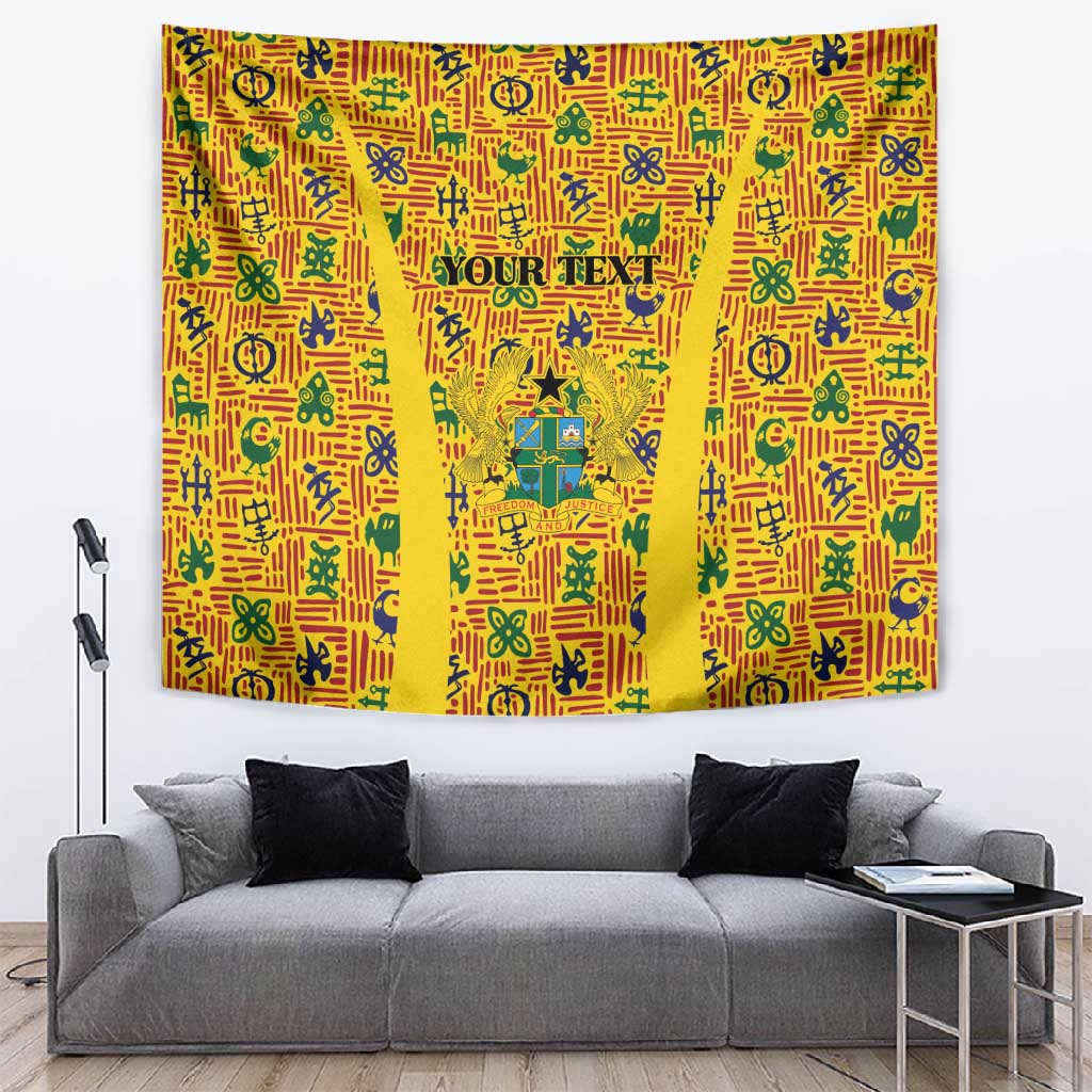 Custom Ghana Football Tapestry Yellow Adinkra Pattern - African Pride