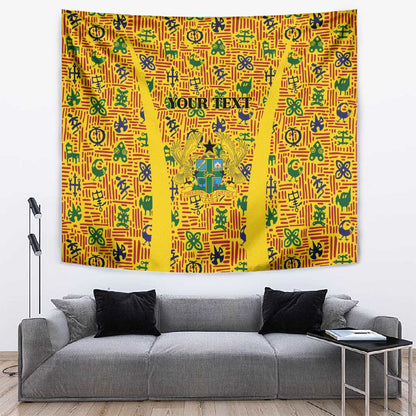 Custom Ghana Football Tapestry Yellow Adinkra Pattern - African Pride