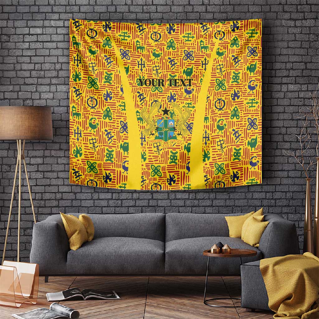 Custom Ghana Football Tapestry Yellow Adinkra Pattern - African Pride