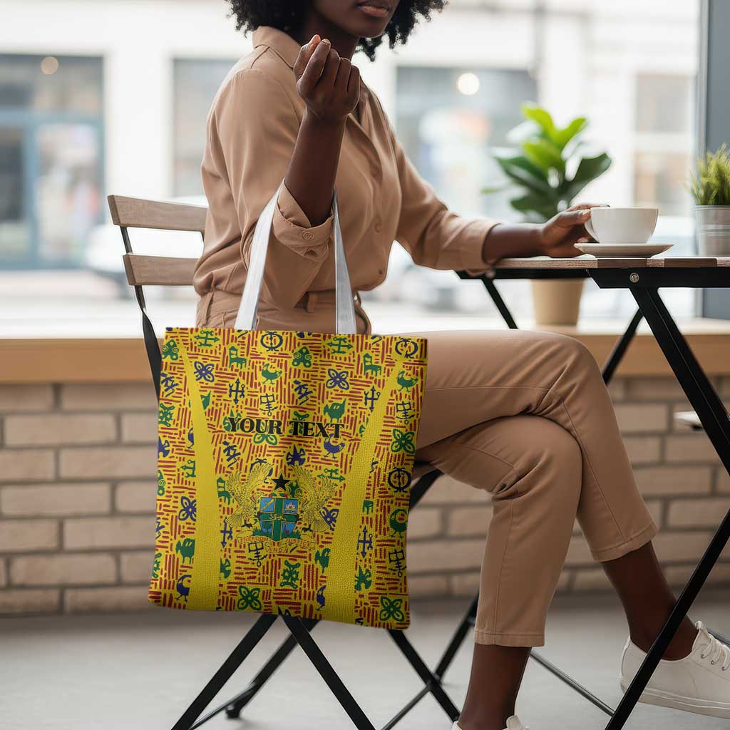 Custom Ghana Football Tote Bag Yellow Adinkra Pattern - African Pride