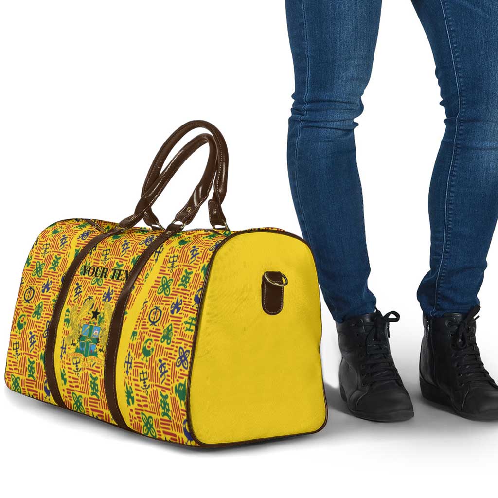 Custom Ghana Football Travel Bag Yellow Adinkra Pattern - African Pride