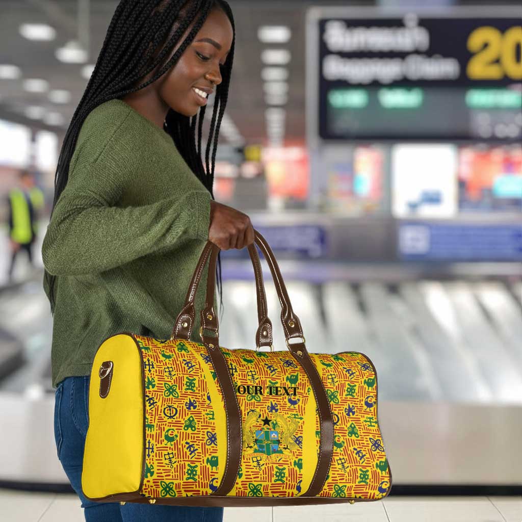 Custom Ghana Football Travel Bag Yellow Adinkra Pattern - African Pride
