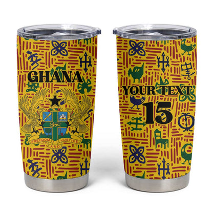 Custom Ghana Football Tumbler Cup Yellow Adinkra Pattern - African Pride