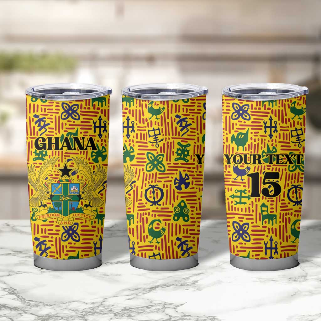 Custom Ghana Football Tumbler Cup Yellow Adinkra Pattern - African Pride