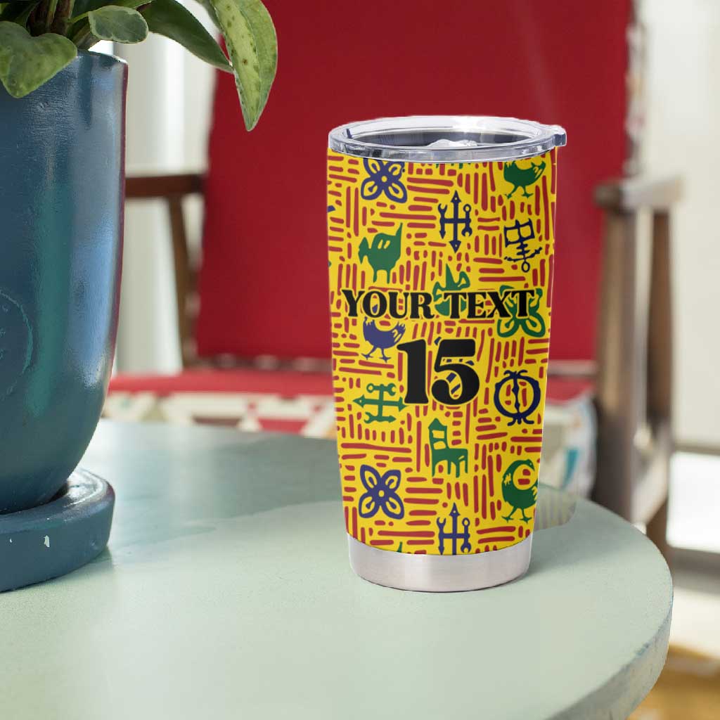 Custom Ghana Football Tumbler Cup Yellow Adinkra Pattern - African Pride