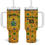 Custom Ghana Football Tumbler With Handle Yellow Adinkra Pattern - African Pride