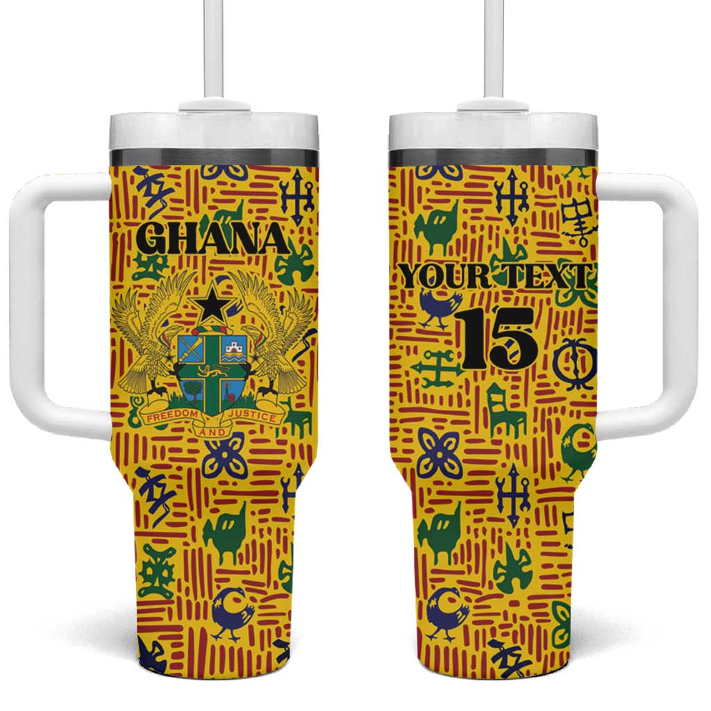 Custom Ghana Football Tumbler With Handle Yellow Adinkra Pattern - African Pride