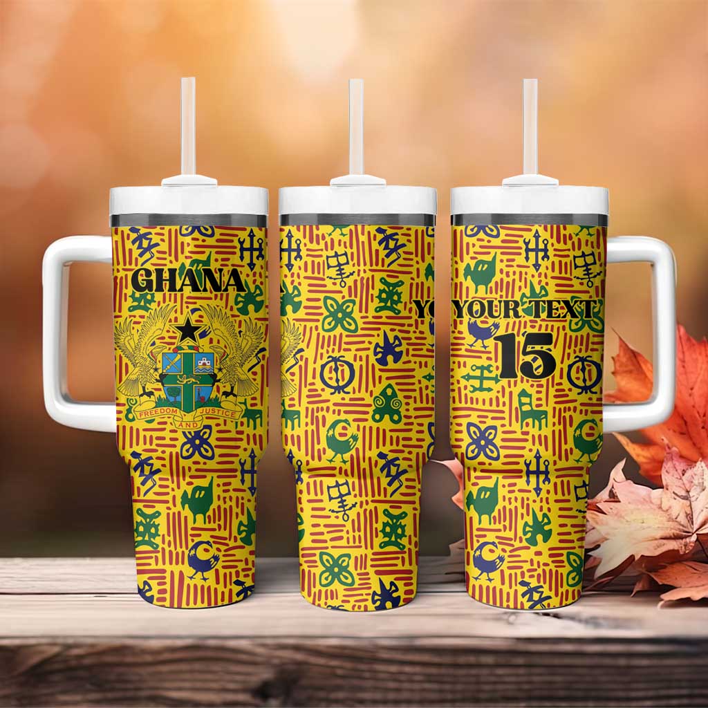 Custom Ghana Football Tumbler With Handle Yellow Adinkra Pattern - African Pride