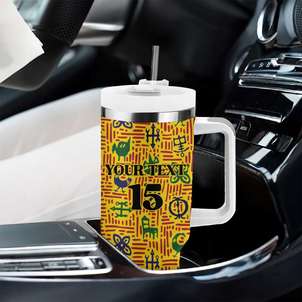 Custom Ghana Football Tumbler With Handle Yellow Adinkra Pattern - African Pride