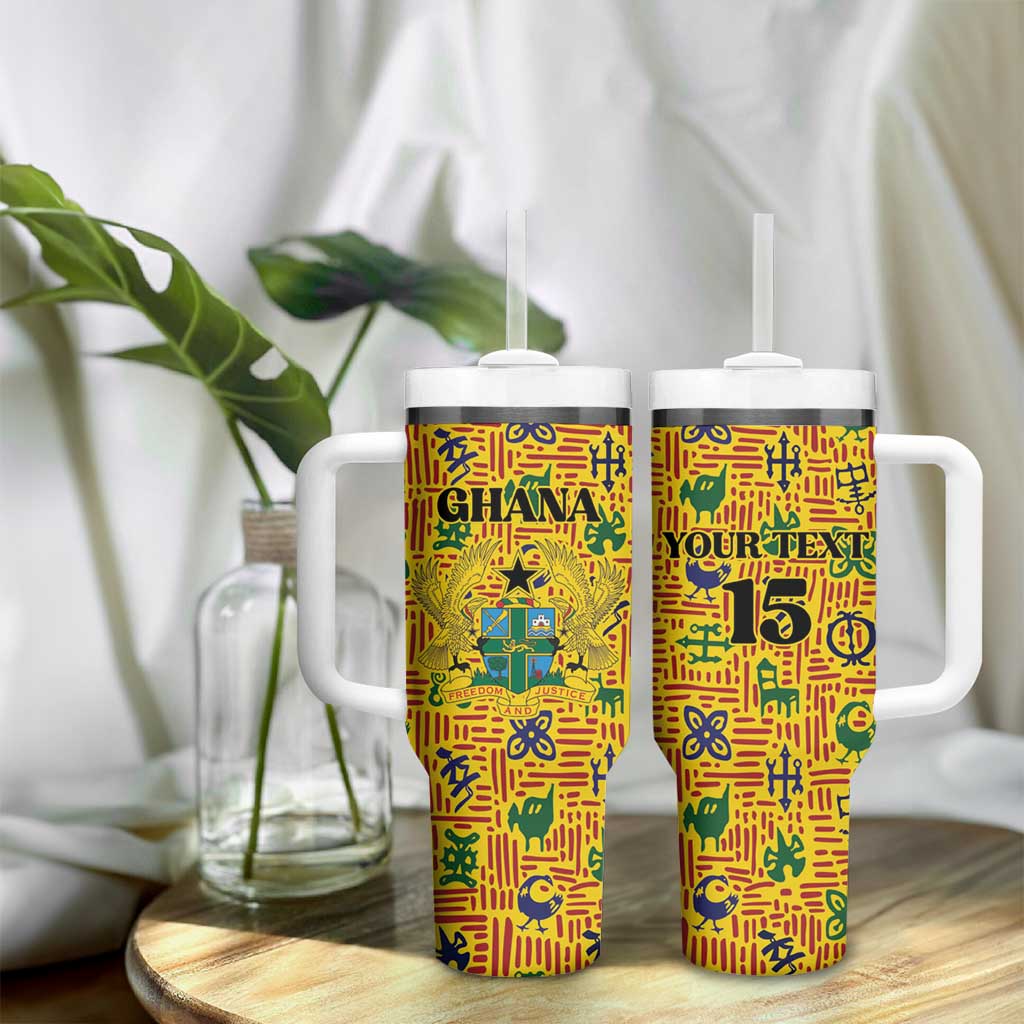 Custom Ghana Football Tumbler With Handle Yellow Adinkra Pattern - African Pride