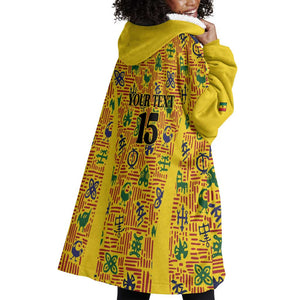 Custom Ghana Football Wearable Blanket Hoodie Yellow Adinkra Pattern - African Pride