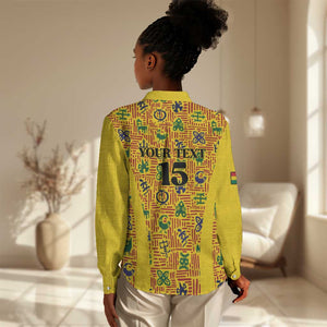 Custom Ghana Football Women Casual Shirt Yellow Adinkra Pattern - African Pride