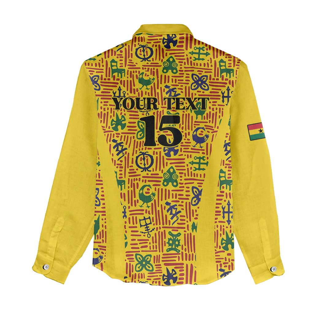 Custom Ghana Football Women Casual Shirt Yellow Adinkra Pattern - African Pride