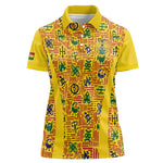 Custom Ghana Football Women Polo Shirt Yellow Adinkra Pattern - African Pride