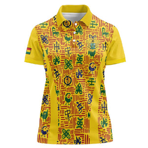 Custom Ghana Football Women Polo Shirt Yellow Adinkra Pattern - African Pride