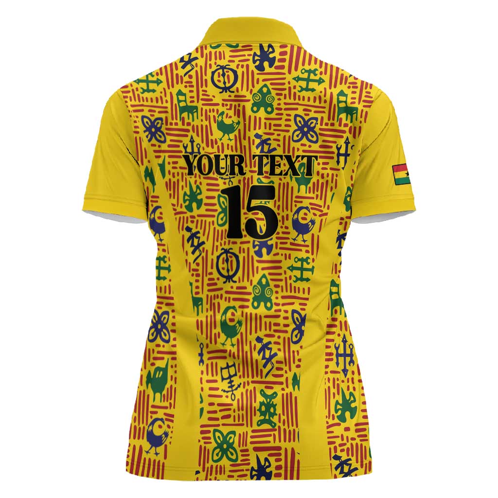 Custom Ghana Football Women Polo Shirt Yellow Adinkra Pattern - African Pride