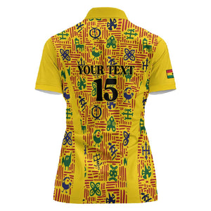 Custom Ghana Football Women Polo Shirt Yellow Adinkra Pattern - African Pride