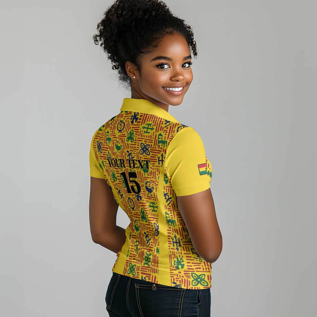 Custom Ghana Football Women Polo Shirt Yellow Adinkra Pattern - African Pride