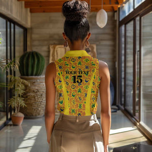 Custom Ghana Football Women Sleeveless Polo Shirt Yellow Adinkra Pattern - African Pride
