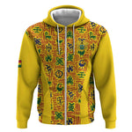 Custom Ghana Football Zip Hoodie Yellow Adinkra Pattern - African Pride