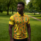 Custom Ghana Football Zipper Polo Shirt Yellow Adinkra Pattern - African Pride