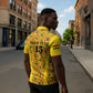 Custom Ghana Football Zipper Polo Shirt Yellow Adinkra Pattern - African Pride